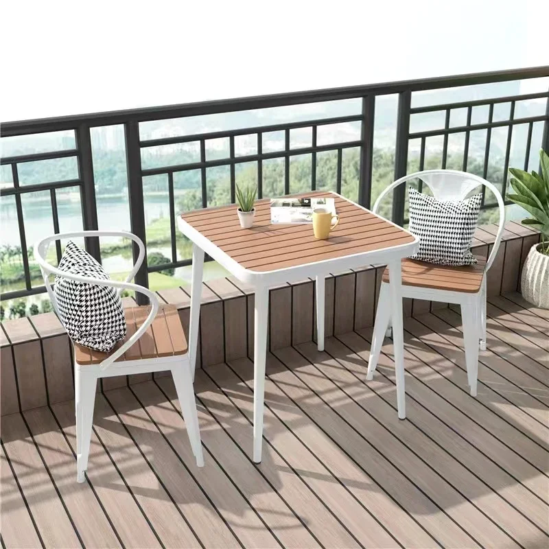 

s Hot sell Aluminum table plastic wood slats outdoor chairs and table