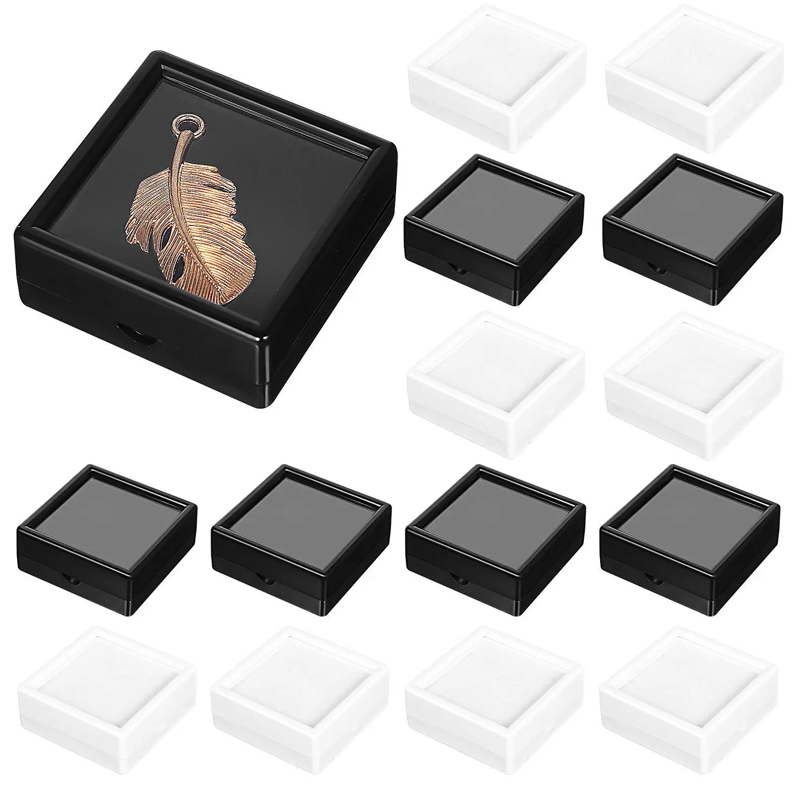

20Pcs Gem Display Box 5cm Height 1cm Depth Black10 White10 Plastic Jewelry ganizer Travel Case Storage Solution Container