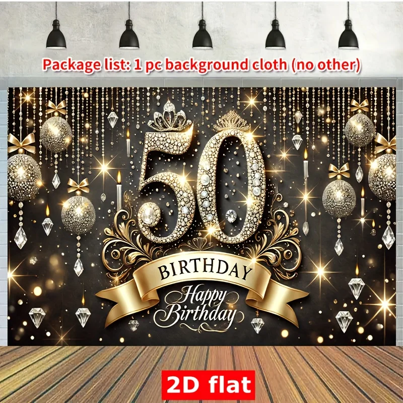 1 Stück 2D-Flachvorhang zum 50. Geburtstag, Fotohintergrund aus Polyester, Partybanner und Geburtstagsflagge