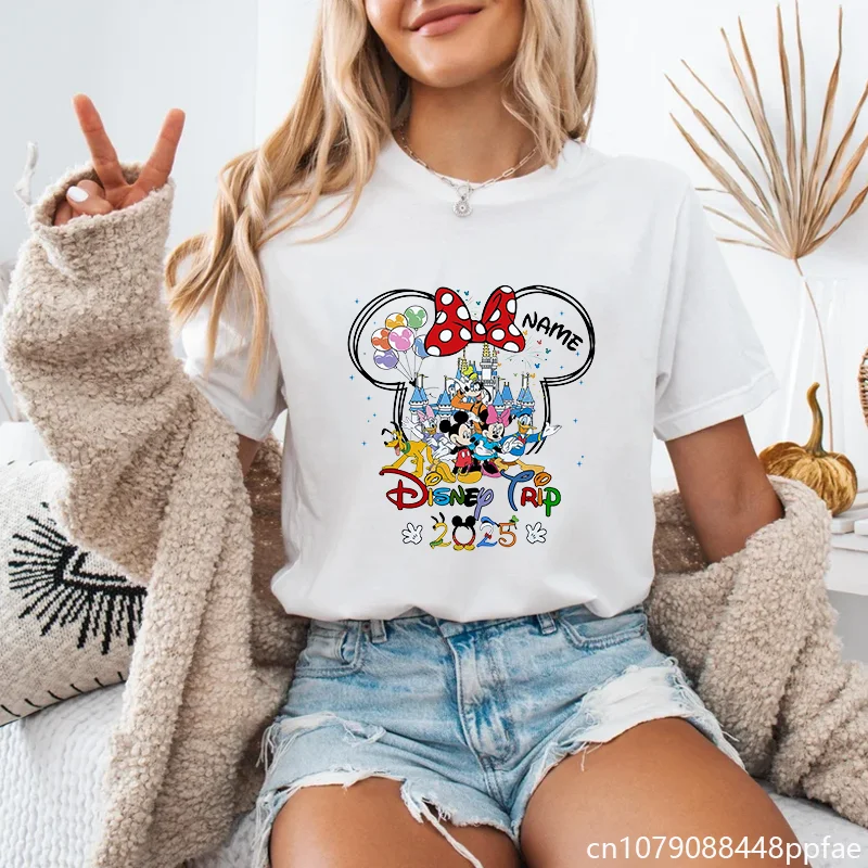 2025 New Disneyland Mickey Friends Printed T-Shirt Women's Fashion Casual Comfortable T-Shirt Tops