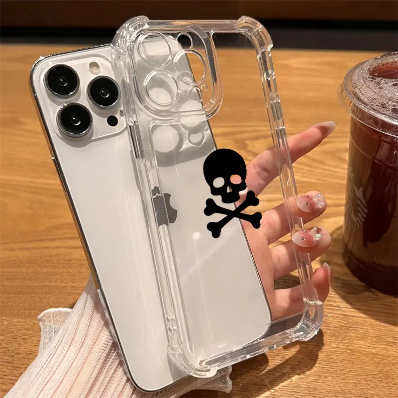 Bonito clássico halloween osso crânio caso de telefone claro para iphone 17 16 14 15 11 12 13 pro max 16e 15 16 plus 17air capa à prova de choque
