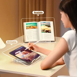 Soporte de acrílico transparente para lectura de libros, soporte ajustable para iPad, tableta, portátil, soporte de escritorio