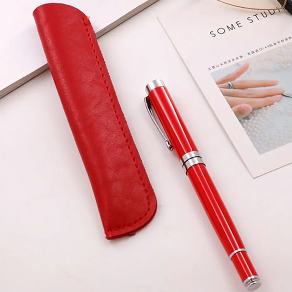 PU Leather Pen Pouch One Pen Protective Holder Solid Color Lightweight Stationery Pen Bag Office School Supplies