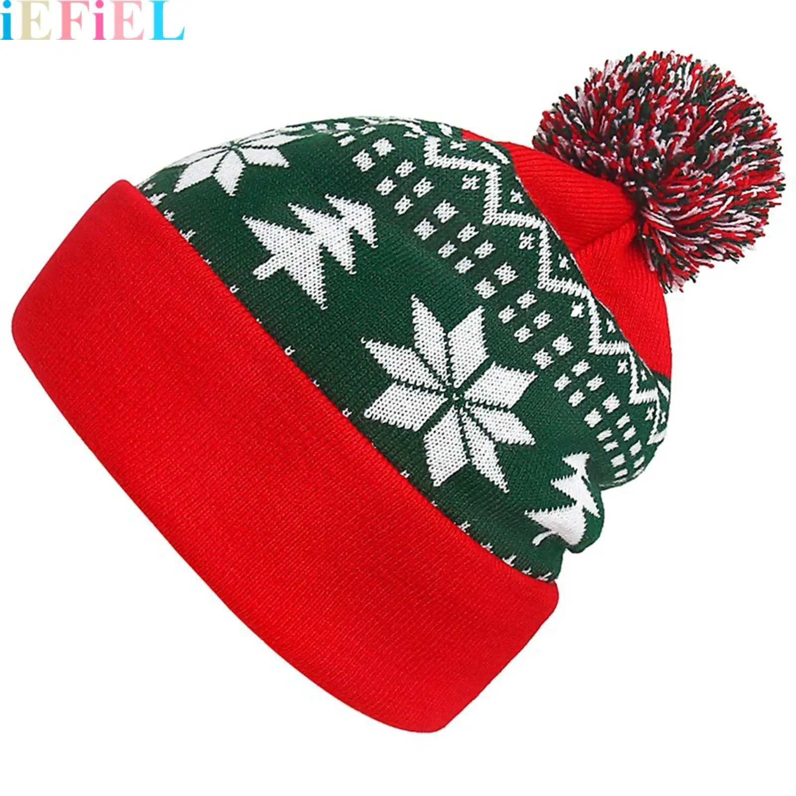 

Christmas Knitted Santa Hat Xmas Holiday Crochet Beanie Pompom Cap Adults Unisex New Year Festive Party Supplies