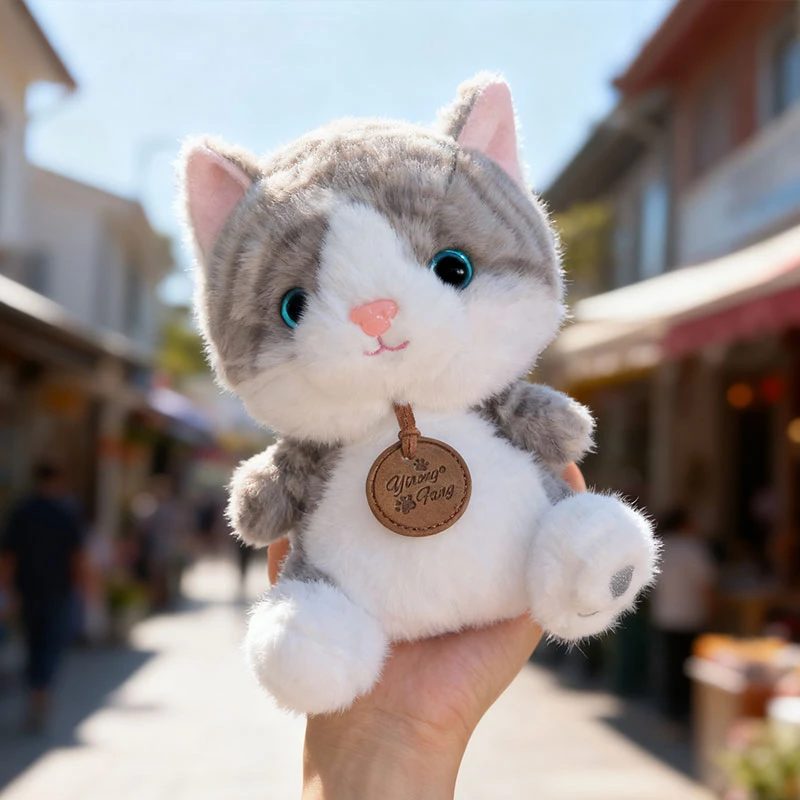 

Kawaii Cute Kitten Dolls Soft Stuffed Animals Fluffly Brown Gray Cats Plush Toys for Kids Girls Birthday Gift Home Decor