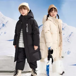 3-10 Years Girls Jacket 2024 Winter New Long Solid Color Thick Keep Warm Hooded Outerwear For Teen Girls Casual Cotton Snowsuit