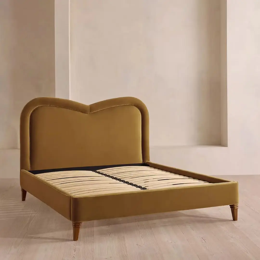 A#@Direct Nordic Retro Velvet 1.8m Double Bed  Mid-Century Designer Bedroom Hotel Princess Bed Irregular Soft Package Bed&