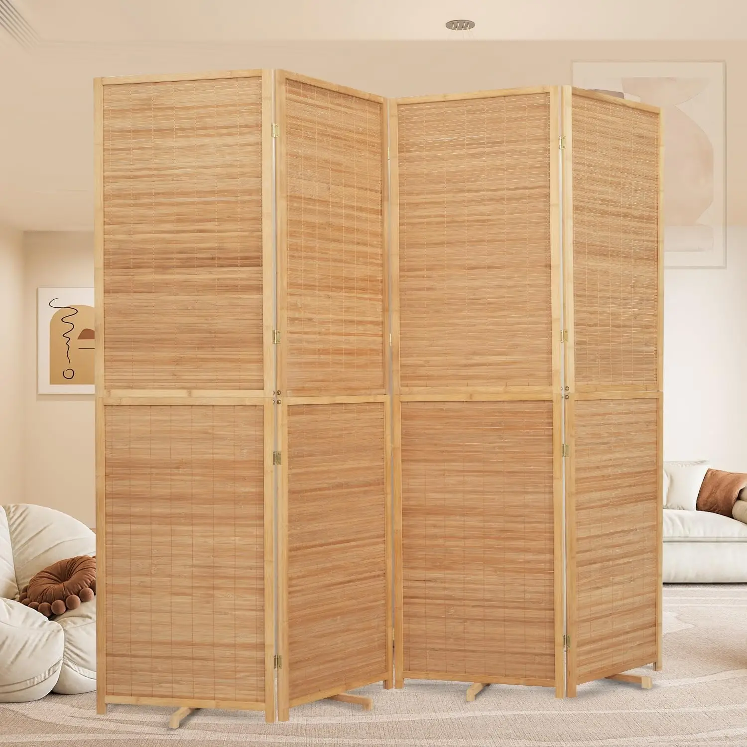 

Room Divider Folding Privacy Screens, Hand-Made 67'' High Bamboo Room Dividers Freestanding 2-in-1 Multifunction 4 Panel