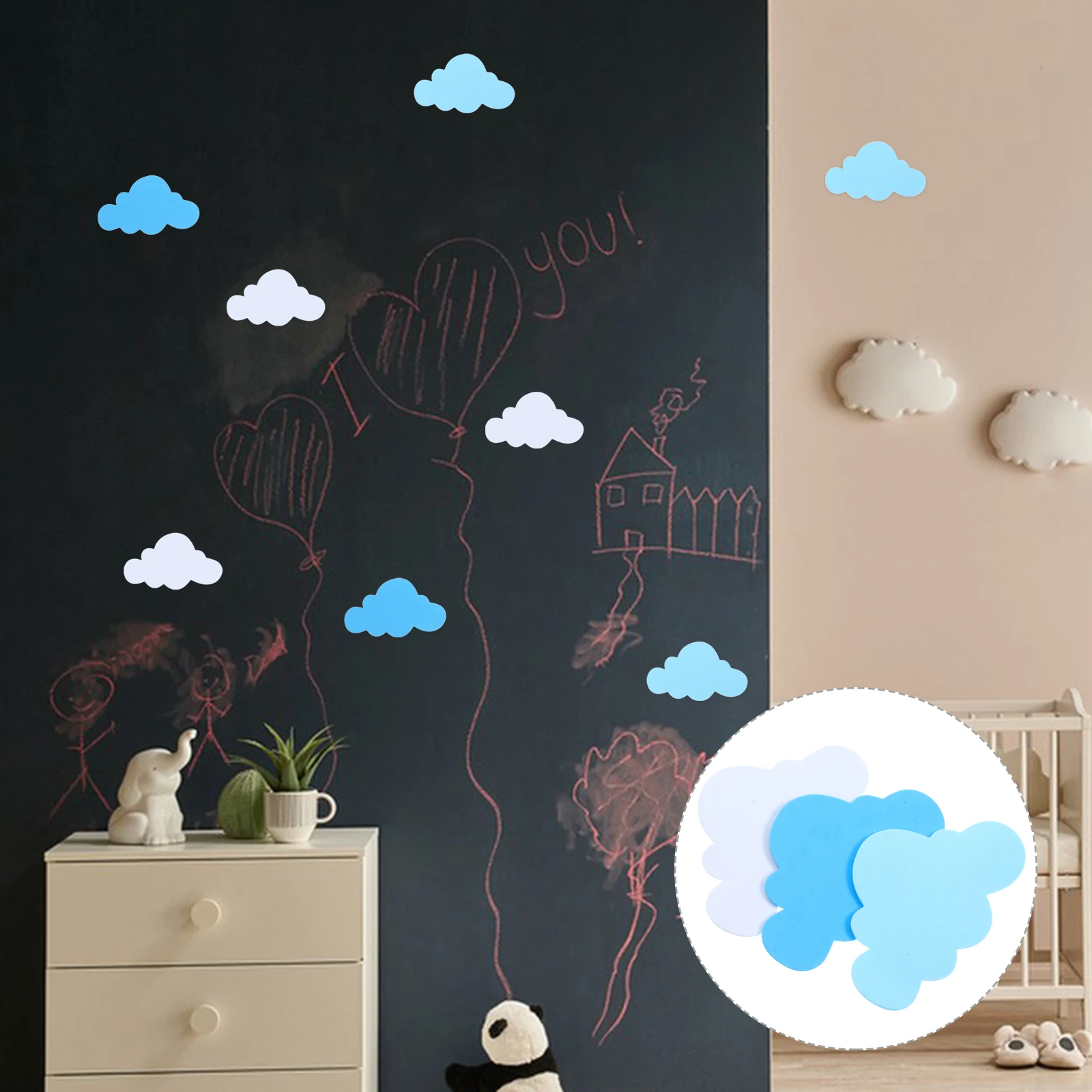 

120pcs Cloud Shaped Eva Decals Blue White Peel Stick Wall Art Stickers Decor For Nursery Living Room Room Wall Decor Smooth