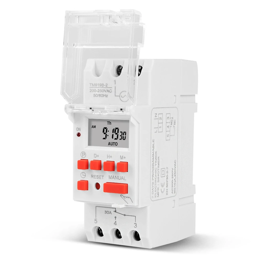 Programmable Digital Timer Switch with Reliable Performance for High Load Applications and Convenient DIN Rail Design