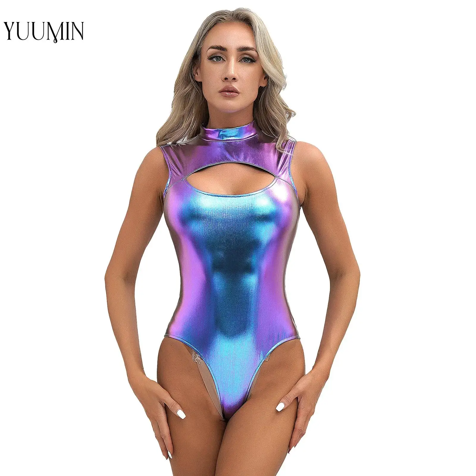 

One Pieces Swimsuit Sexy Metallic Bodysuit Women Dance Costumes Lyrical Bodysuit Nightclub Performance Costume