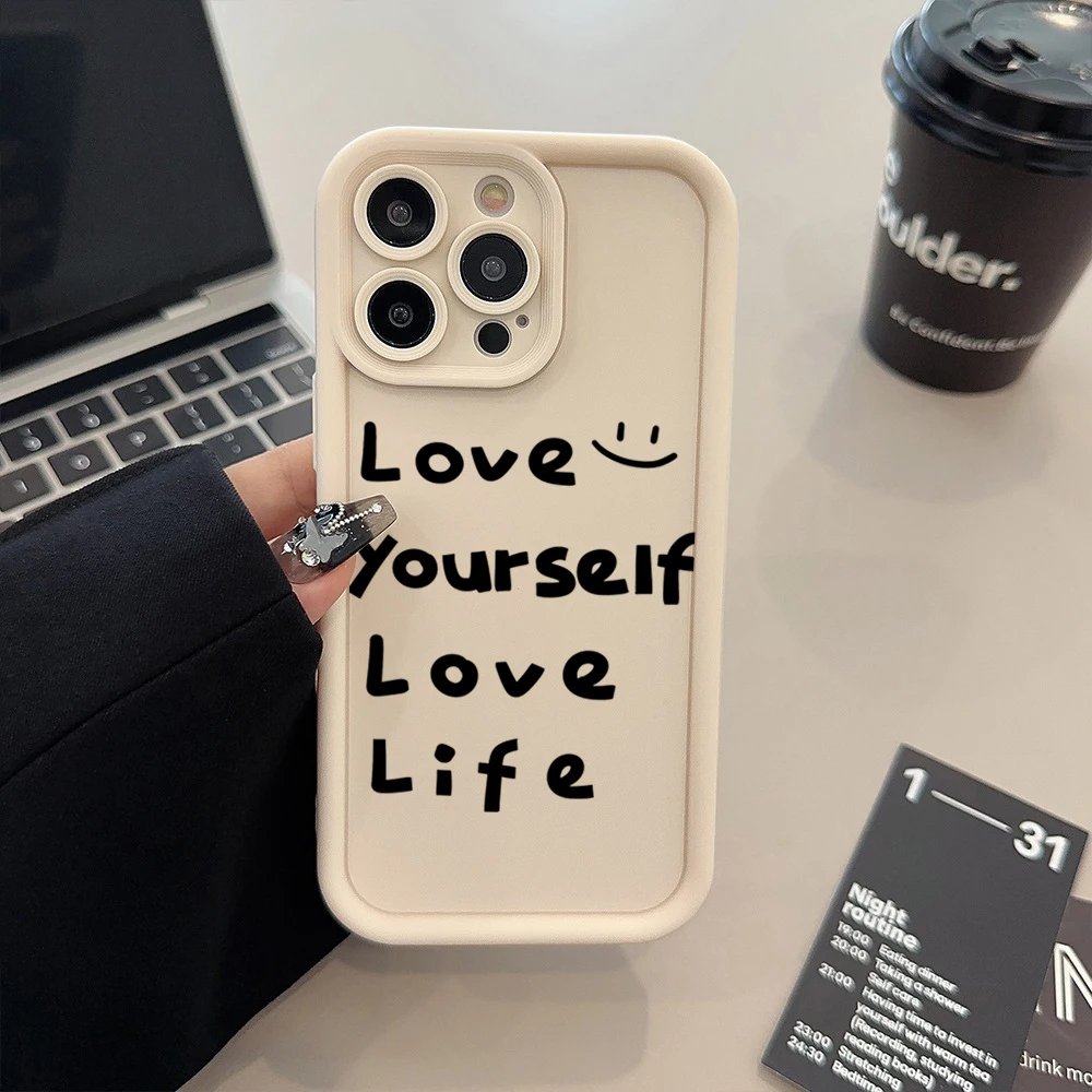 Phone Case For iPhone 15 Pro Max 14 13 12 11 XS X XR 7 8 15 Plus SE 2022 Attitude Towards Life Slogan Candy Soft Silicone Cover