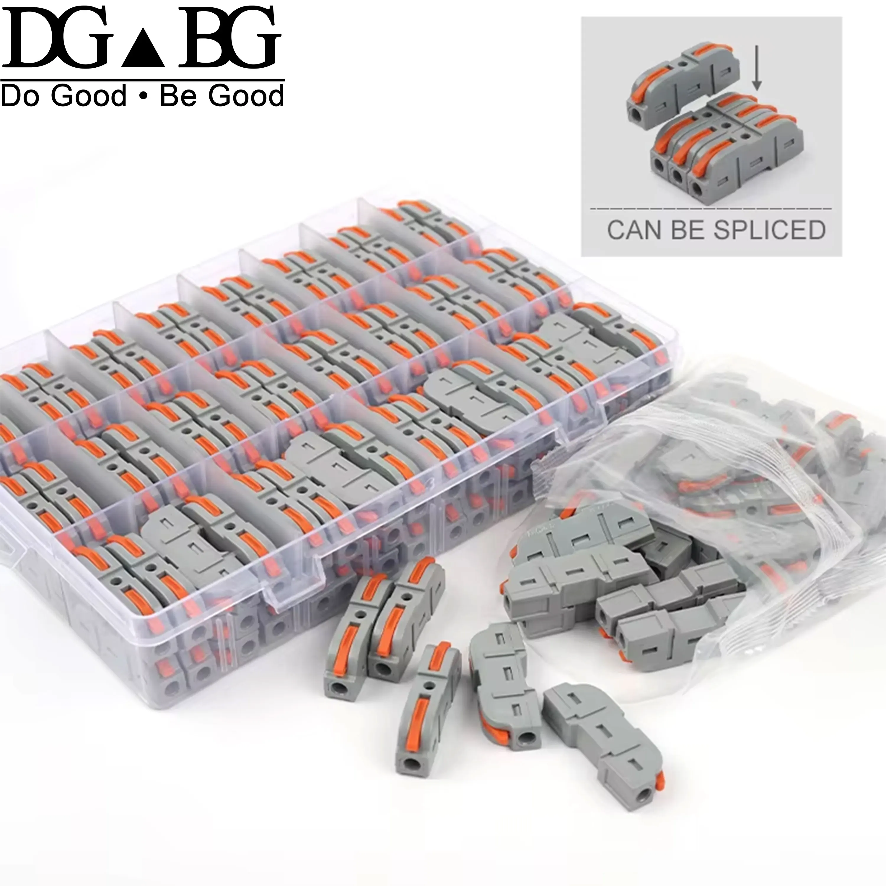 221 Style KV211 SPL-2 Compact Push-in Terminal Block 32A 600V 2-Pole with Test Port for Solid/Stranded Wire Orange 10/50pcs