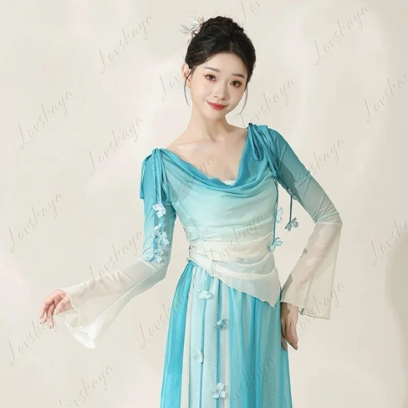 New Classical Dance Gradual Change Swing Collar Fairy Gas Body Rhyme Gauze Clothes Elegant Trousers Skirt Chinese