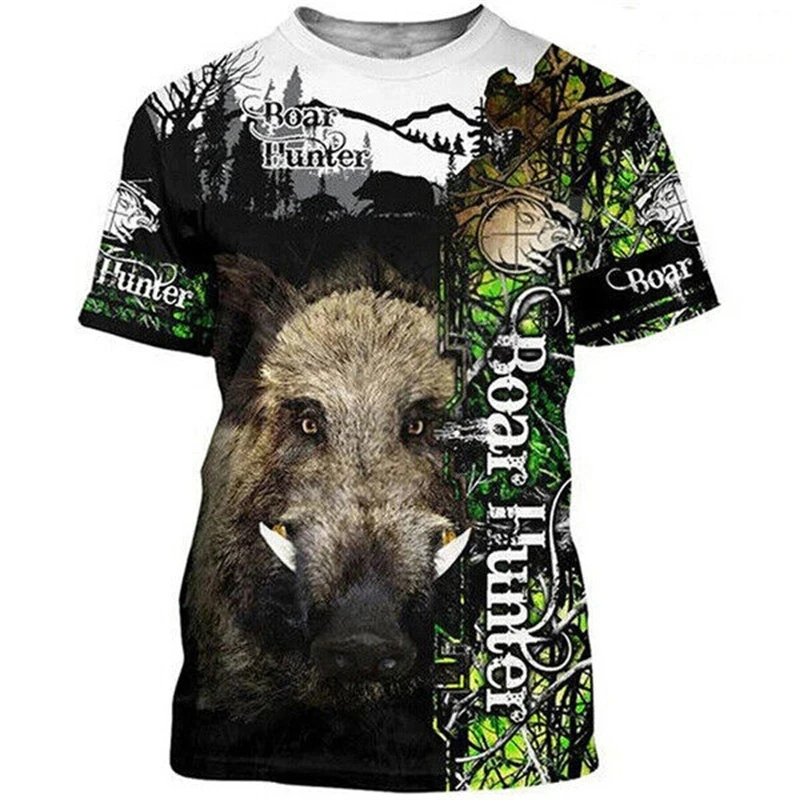 Camo Hunting Wild Boar T Shirt Animals 3D Print Men Women Short Sleeve T-shirts Oversized Y2K Harajuku Kids Tees Tops Clothing