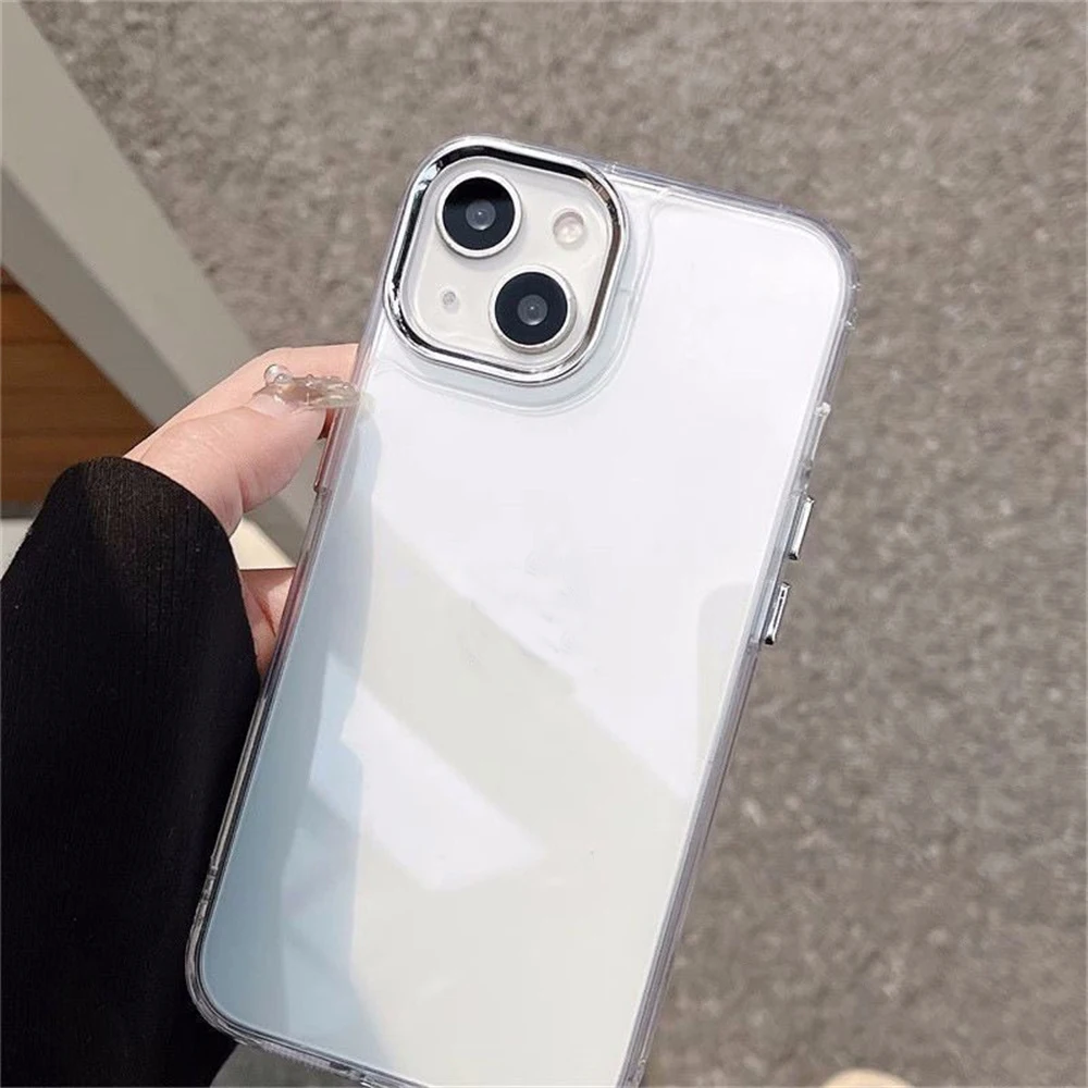 X XS MAX حافظة كروم حلقة الكاميرا وغطاء أزرار لهاتف آيفون 16 برو ماكس 14 بلس 11 12 13 واضح سليم مقاوم للصدمات الهاتف كابا كوكه #6