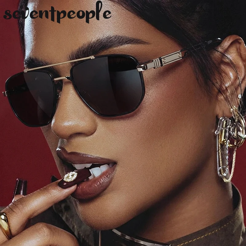 

Trendy Metal Frame Square Sunglasses Women 2026 Luxury Brand Vintage Double Bridge Polygon Sun Glasses Gradient Lens Punk Shades