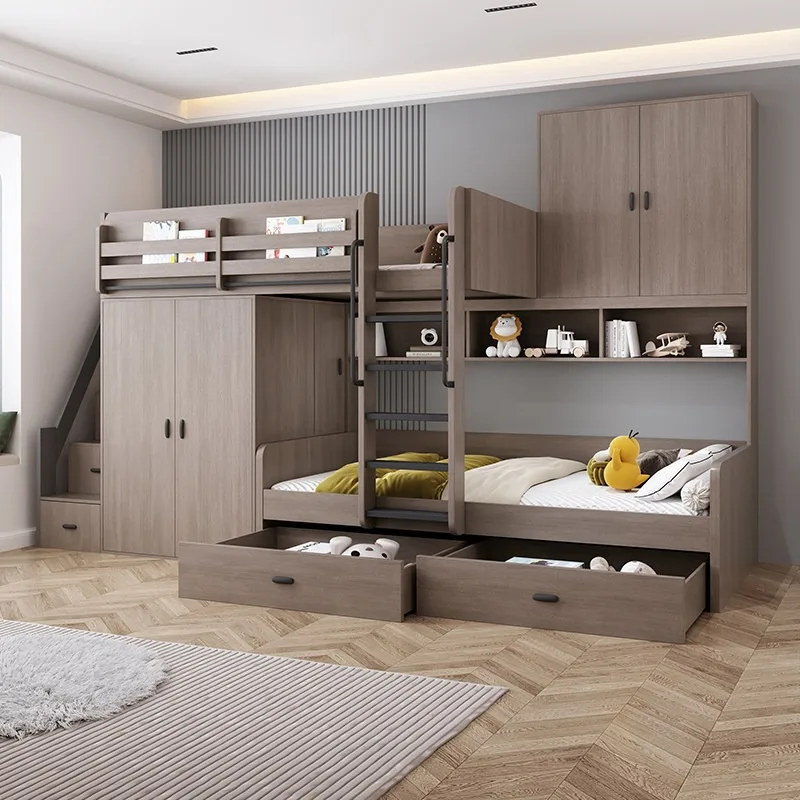 Small Apt Tatami Bed With Desk Side Cabinet Integrated Bedroom Combo High Box Storage Single Bed For Kids Children Room