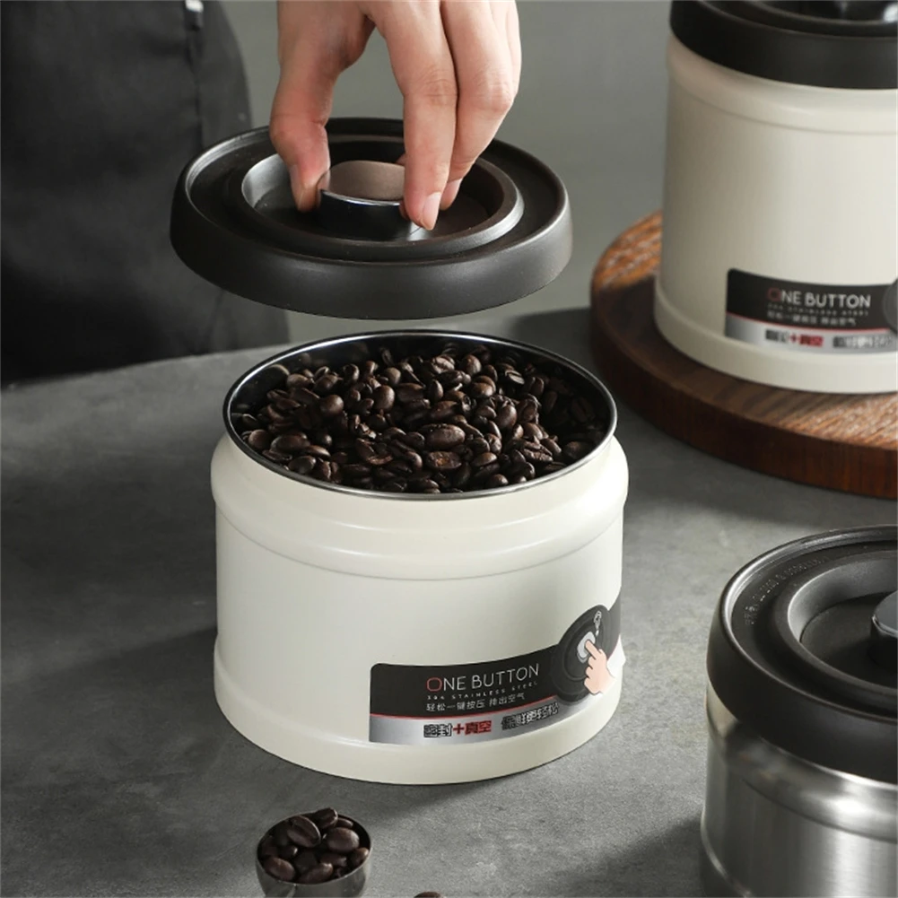 304 Stainless Steel Silver/White Storage Container Moisture-proof Vacuum Sealing Container For Coffee Beans And Tea Storage
