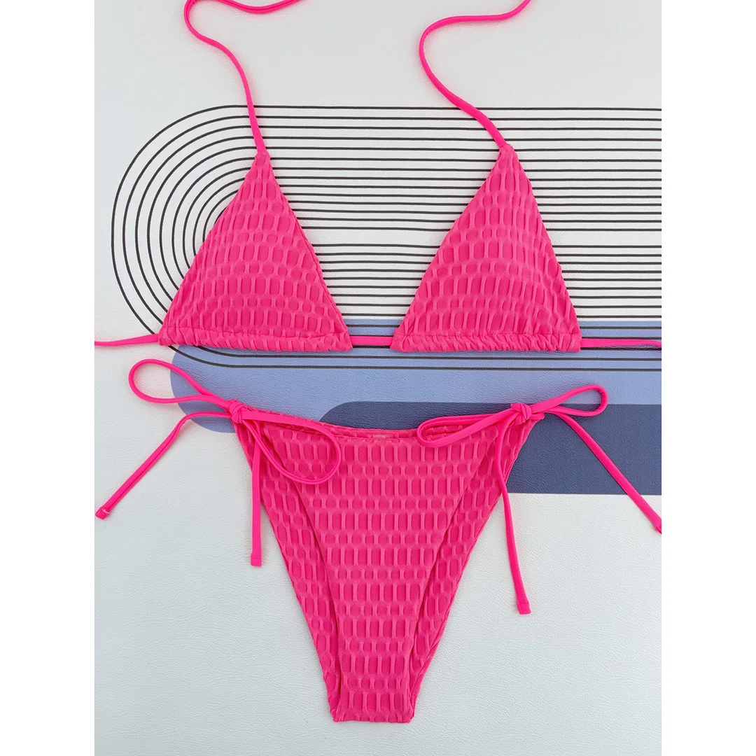 Halter Neckholder Bikini mit Falten, brasilianischer Mini-BH, Damen-Badebekleidung, zweiteiliger Bikini-Set, Badeanzug, Badebekleidung, Schwimmbekleidung V3869A – Detail 20