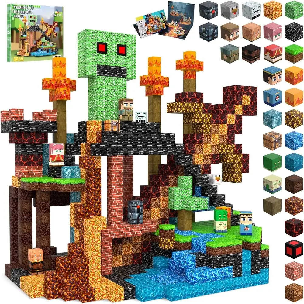 Ensemble de blocs de construction magnétiques 100 pièces pour enfants, cubes empilables éducatifs pour les âges de 3 à 12 ans, cadeau d'anniversaire ou de fête parfait