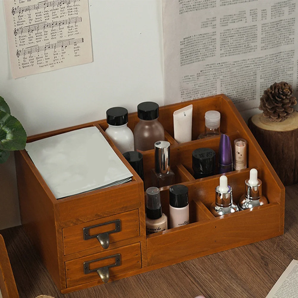 منظم سطح المكتب الخشبي حاوية تخزين ستة مقصورات أدوات ماكياج المجوهرات مكتب ديكور المنزل هدية عملية