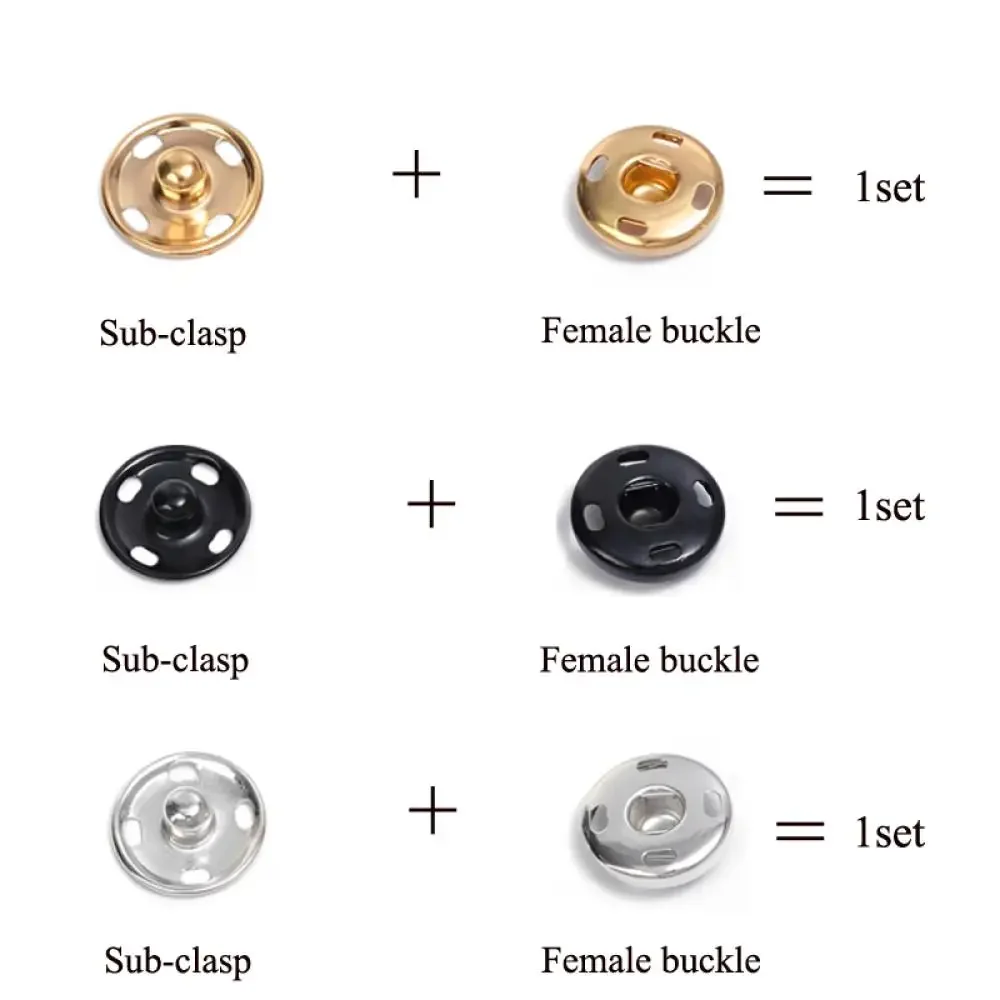 10-100Sets 10-21mm Metal Snap Button Fasteners, Silver Black Sew-on Press Studs Closures for DIY Craft Sewing Clothing