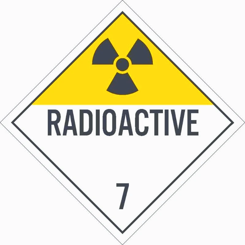 

Radioactive Placard Card Stock Class 7 Dot Placard Sign with Black Text on White Base 15CM PVC KK
