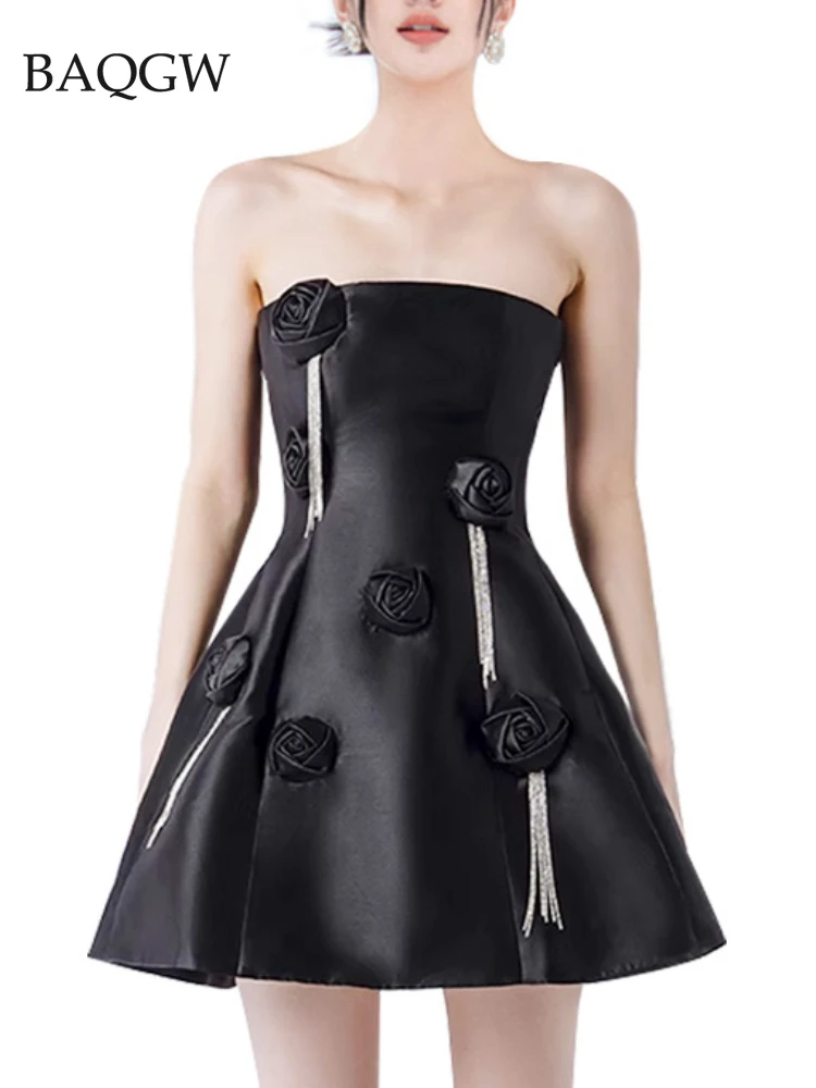 

3D Flower Patchwork Designer Dress for Women Summer Sexy Slash Neck Off Shoulder Elegant Tassel Biethday Party Luxury Dresses