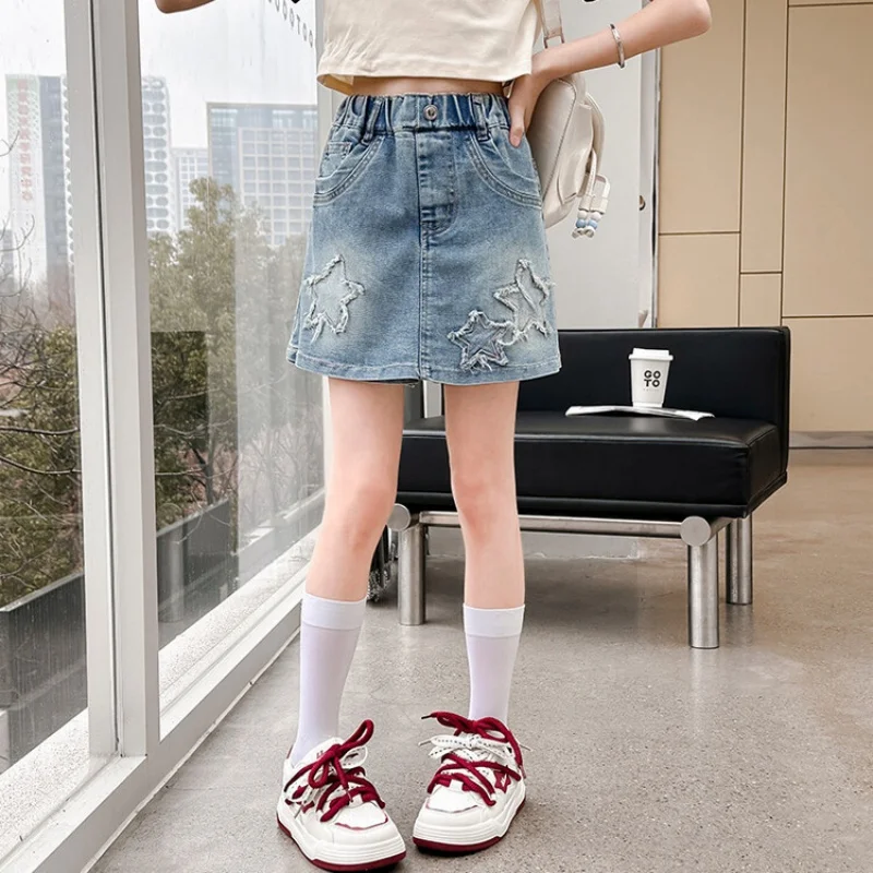 الصيف ستار التصحيح الدنيم السراويل الدنيم تنورة السراويل مناسبة ل 7-14 سنة في سن المراهقة ألف خط تنورة السراويل #3