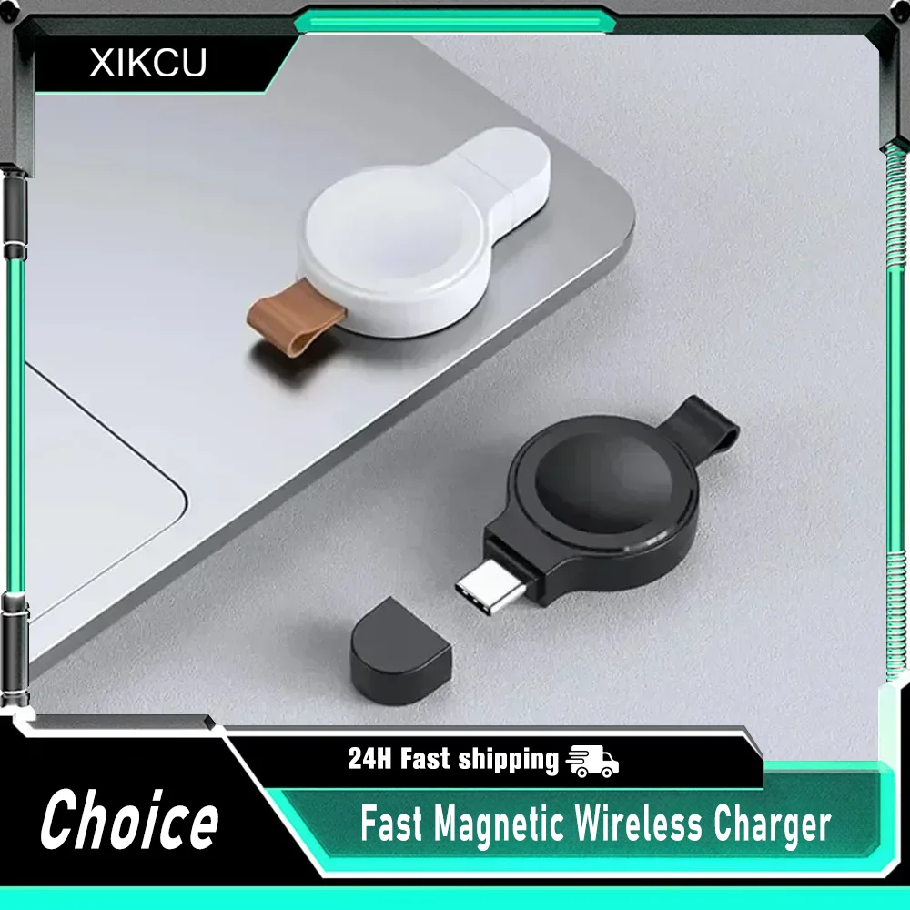 Mini Magnetic Wireless Charger Type C Portable Fast Charging Dock for Apple Watch Series Ultra 9 8 7 6 5 4 SE Travel Pocket Size