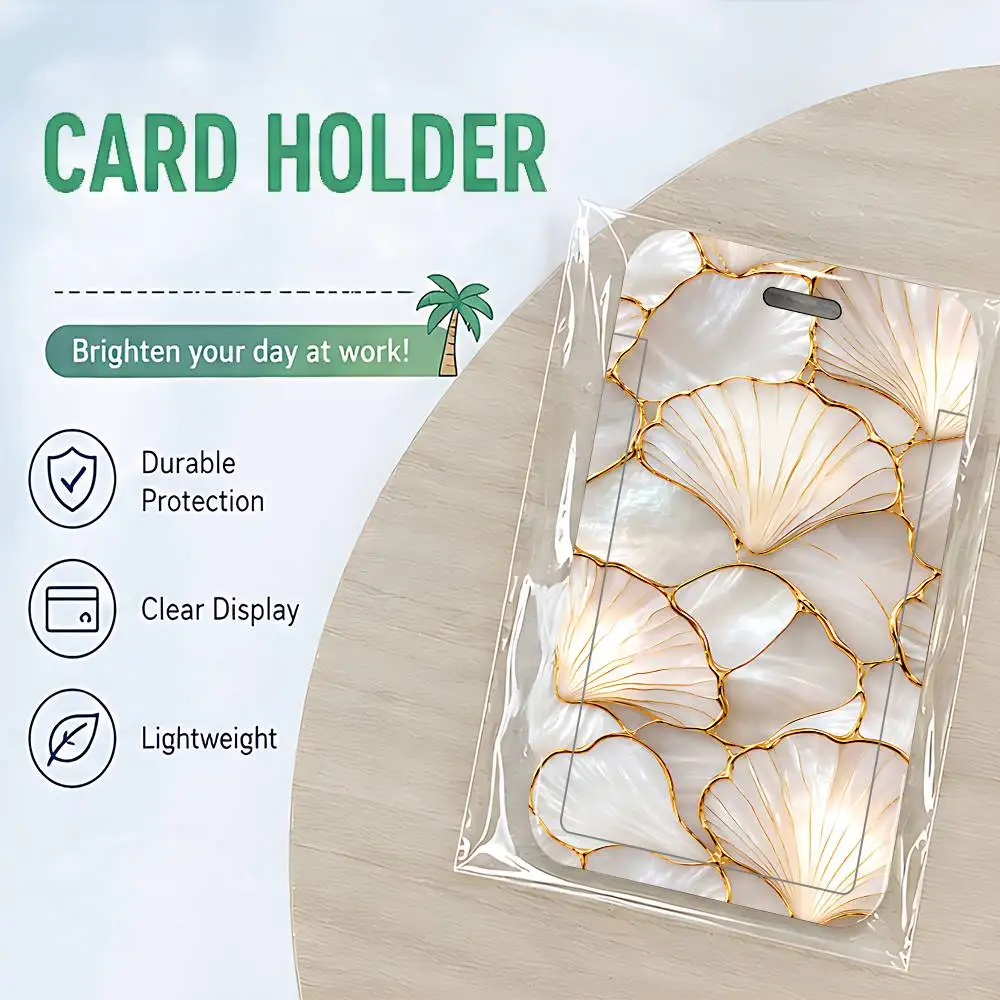 Shell Print ID Card Holder PVC Badge Holder With Lanyard Slot Student Bus Card Cover Office Work Card Case