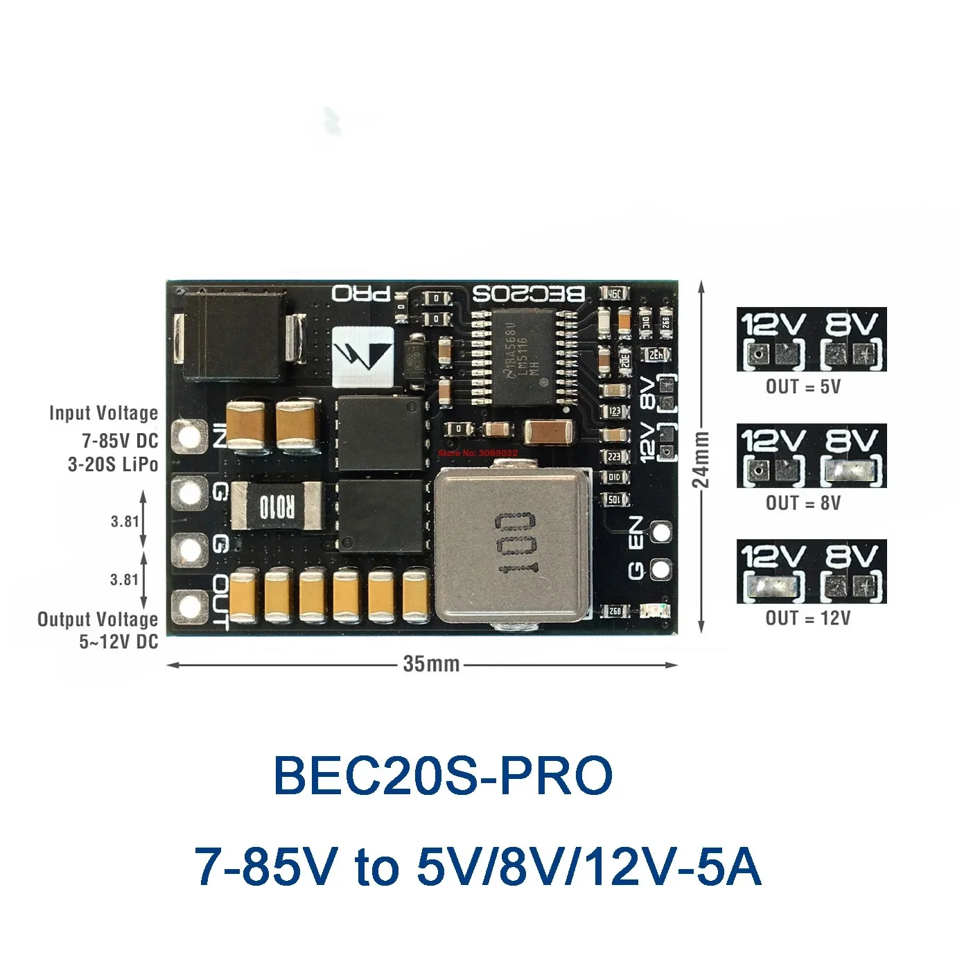 Matek Systems BEC20S-PRO 7-85V TO 5V/8V/12V-5A Voltage Regulator BEC Power Module PDB For FPV RC Fixed Wing Multi-rotor Drone‌