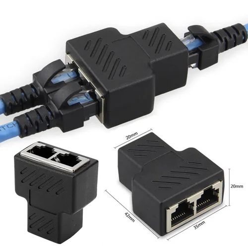 Imagen 1 del producto Adaptador Ethernet negro, extensor de Cable Lan, divisor para conexión a Internet Cat5 RJ45, acoplador divisor, enchufe Modular de contacto, 1 ud.
