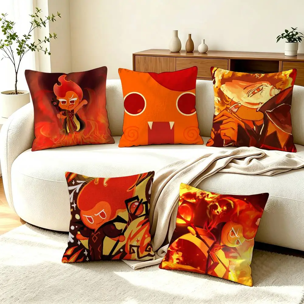 C-Cookie Run Fire Spirit Cookie Square Double-Sided printed Pillow Case Bedroom Bedside Pillow Sofa Cushion Cover