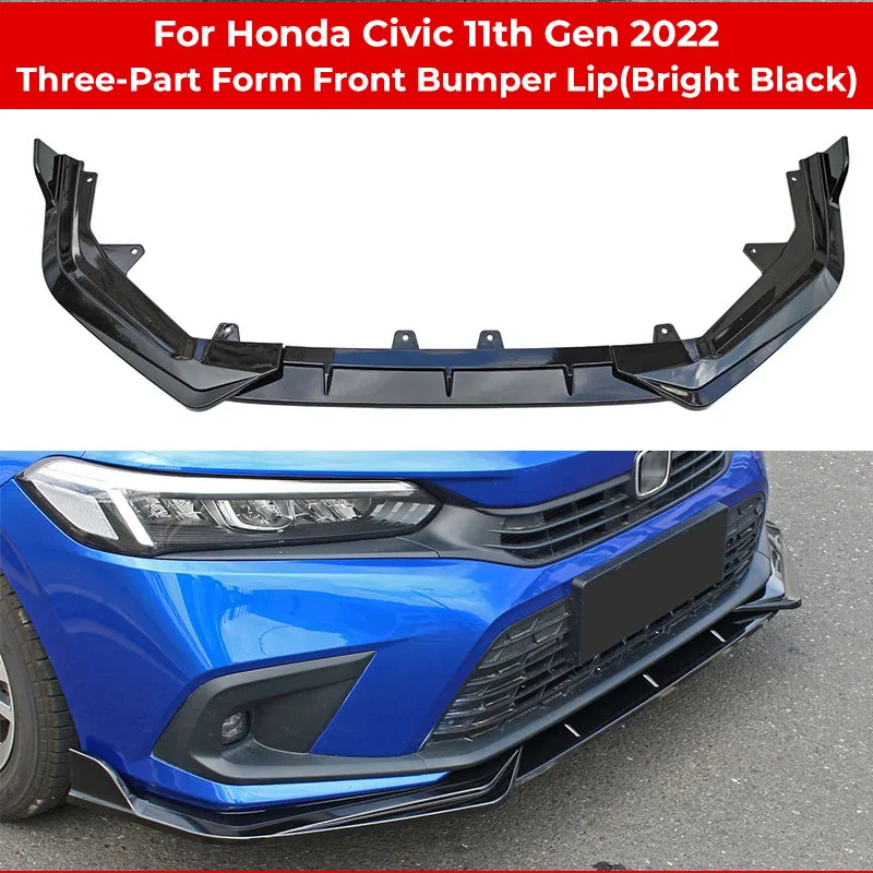 

Gloss Black Lower Car Front Bumper Splitter Lip Spoiler Body Kit guard Protector Tuning ABS For 2022 Honda Civic 11th generation