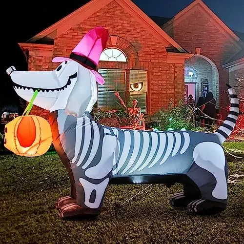 5.5 FT Halloween Pumpkin Inflatable Yard Decoration Skeleton Puppy Indoor Outdoor Party Balloons Build-in LEDs for Party