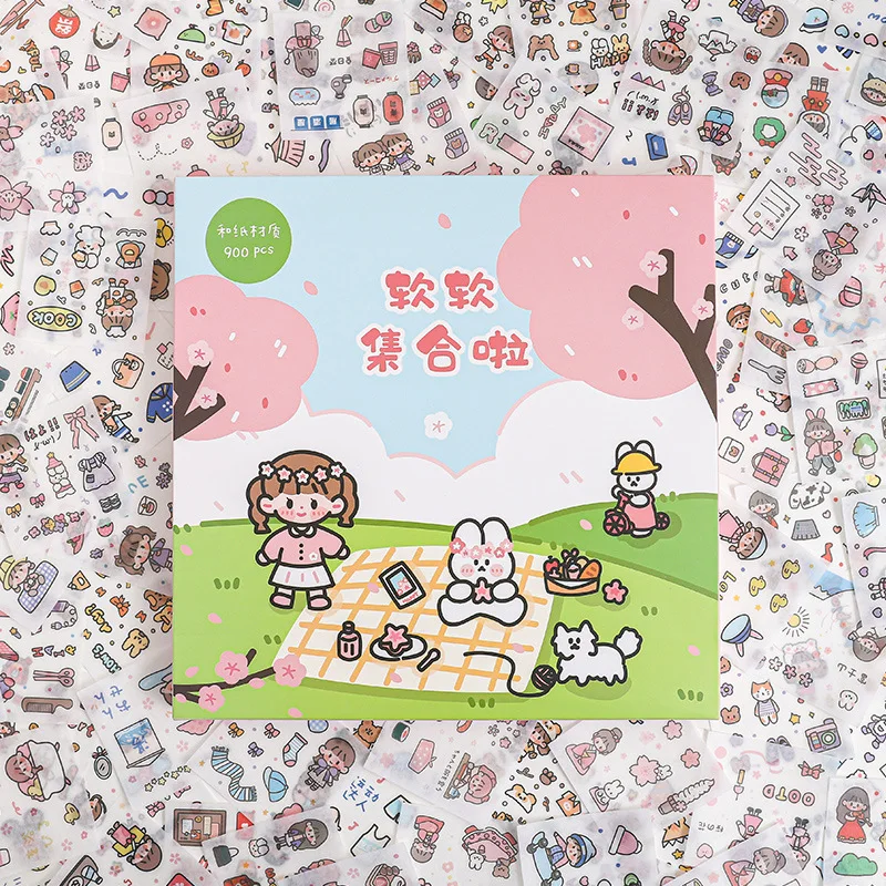 900 pcs/box Cute cartoon girl daily life collection Decorative Stickers Label Diary Stationery Album Journal Planner Stick