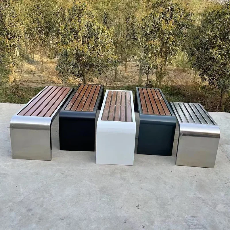 Quadratische bewegliche Reihenstühle für den Garten, Parkstühle aus Edelstahl