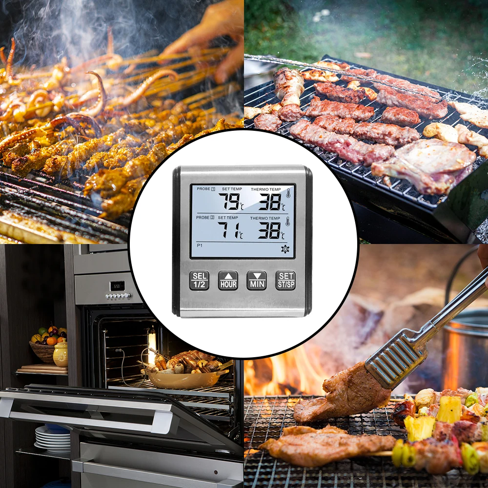 TP710 Digital Thermometer For Oven Smoker Candy Liquid Kitchen Cooking Grilling Meat BBQ Thermometer and Timer with Alarm