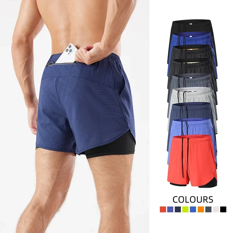 Summer 2 in 1 Jogging Clothing Gym Marathon Running Fitness Beach Shorts Men Sportswear Double-deck Training Sport Shorts Pant