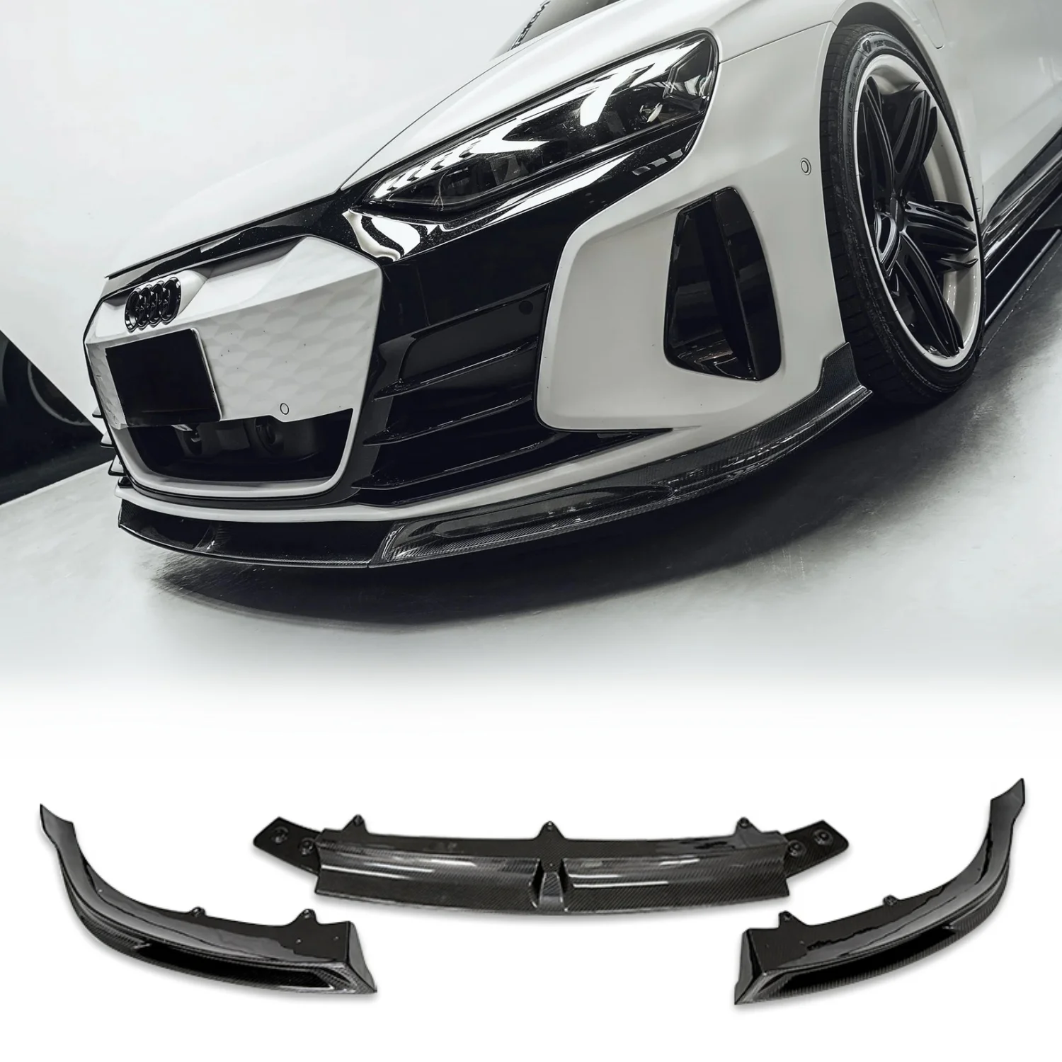 

3pcs Car Front Bumper Lip Splitter Chin Kit Dry Carbon Front Spoiler Body Kit For Audi RS e-tron GT / e-tron GT 2020-now