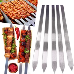 Kabob Skewers Flat Metal BBQ Barbecue Skewer with Wooden Handle Stainless Steel Kabob Skewers for Brazilian Koobideh Persian