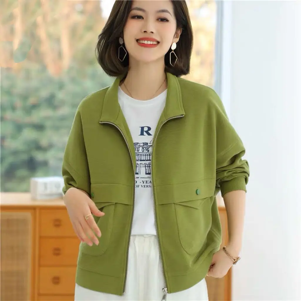 Pure Cotton Jacket Women's Solid Color Hoodie New Short Loose Jacket Cardigan Top Trendy