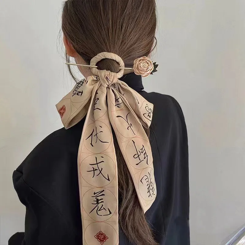 1/2 Pcs New Fashion Hair Band Long Ribbon Bow Korean Printing Letter Hair Stick Women Ponytail Holder Hair Accessories 헤어리본핀