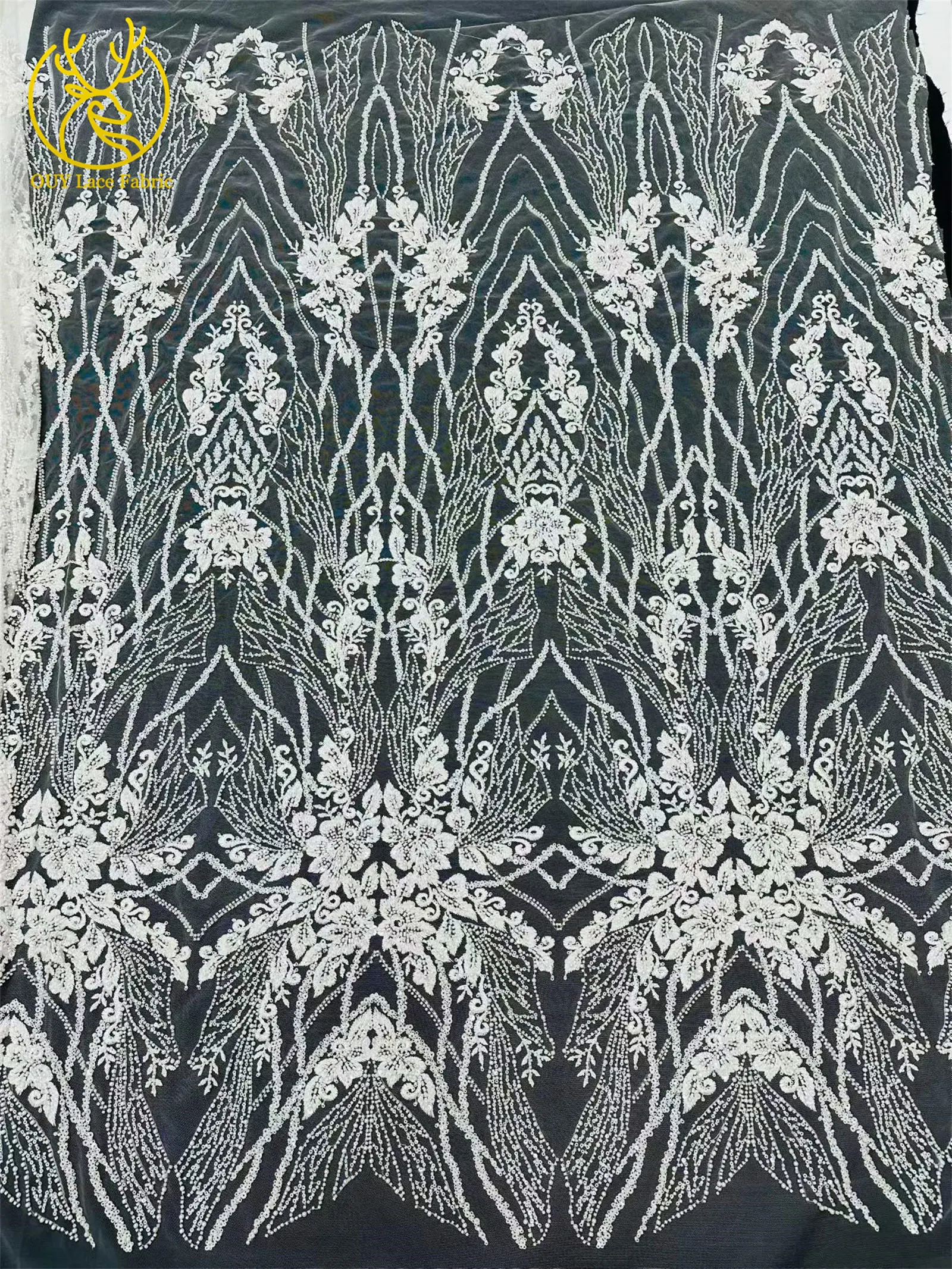 Hochwertiger roter afrikanischer handgefertigter bestickter Perlen-Spitzenstoff 2026 Nigerianische Pailletten-Spitze für Damen Hochzeit Nähen 5 Yards – Detail 10