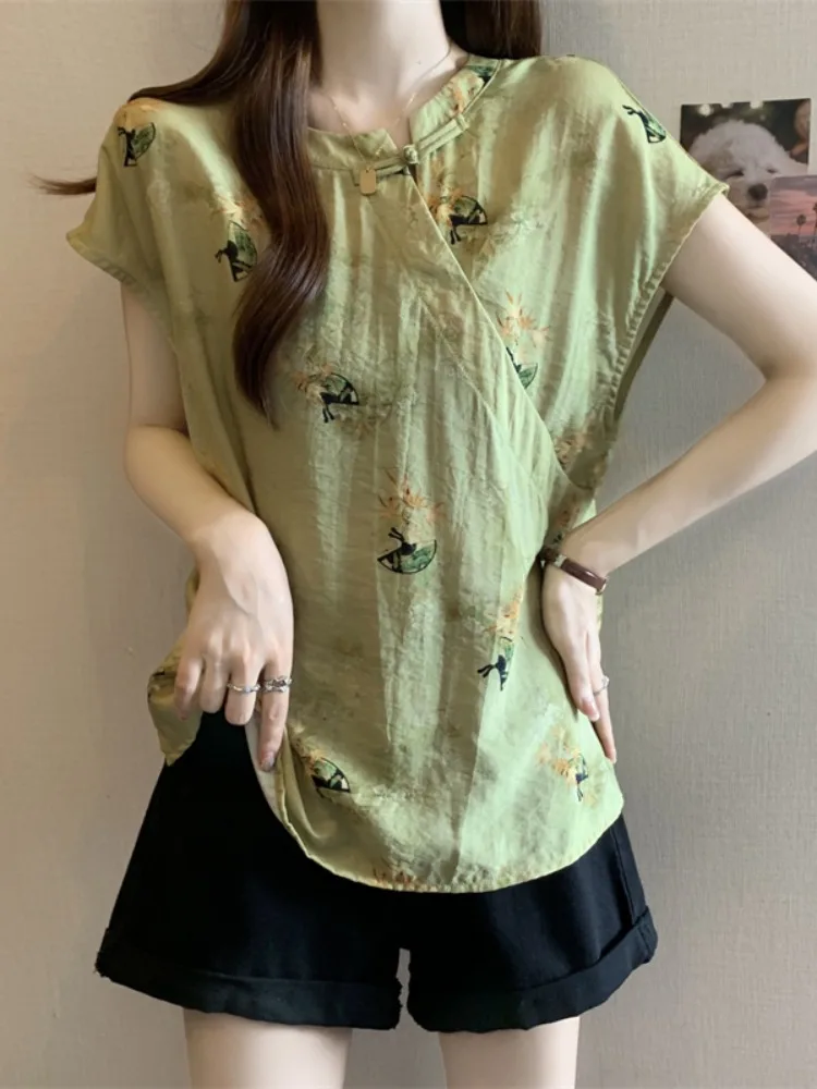 

New Chinese Sle ort Sve irt Women's Summer plus Size Beautiful een Color Young Looking Faionable Top