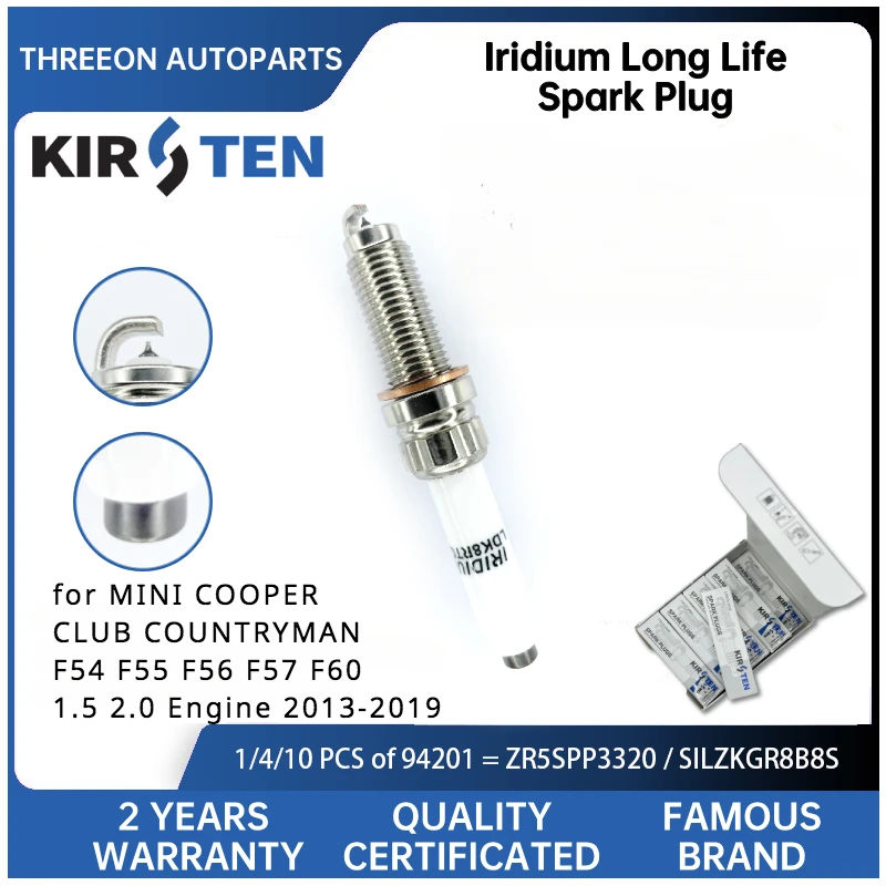 KIRSTEN Iridium Spark Plug for MINI COOPER CLUB COUNTRYMAN F54 F55 F56 F57 F60 1.5 2.0 13-19 ZR5SPP3320 12120040551 12120047375