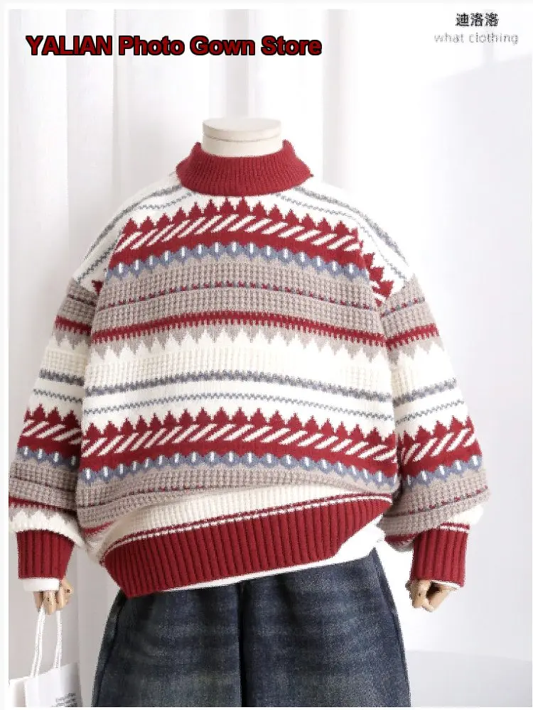 Boys Girls Fair Isle Sweater Kids Winter Pullover Thickened Warm Base Layer Top