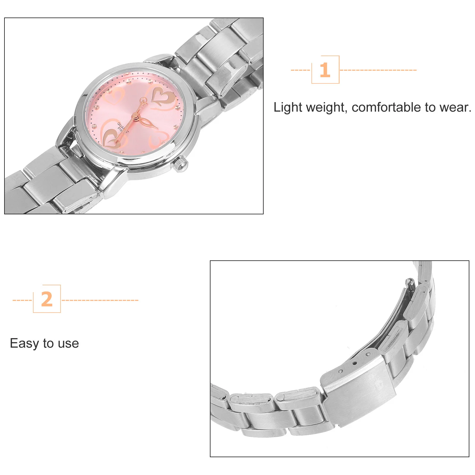 قطعة واحدة من ساعة الزوجين بحزام من الفولاذ المقاوم للصدأ كوارتز مقاومة للماء، ساعة يد أنيقة لهدية عيد الحب باللون الوردي